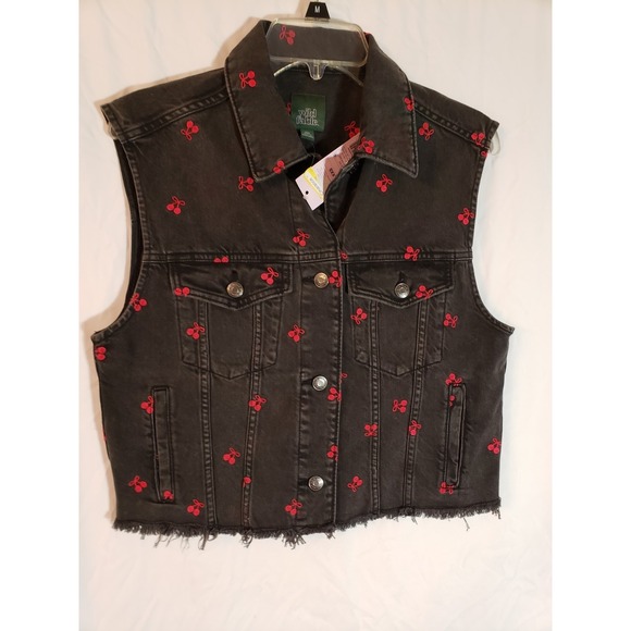 wild fable Jackets & Blazers - Women's Wild Fable Black Cherry Embroidered Denim Vest Size XXS